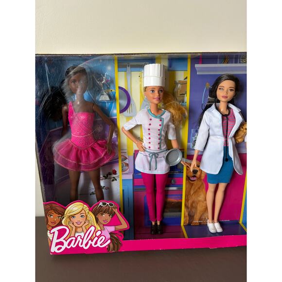 Mattel Barbie Career Fashion Doll Set of 5 NEW Pilot Vet Chef Ice Skater Tennis - Picture 3 of 4